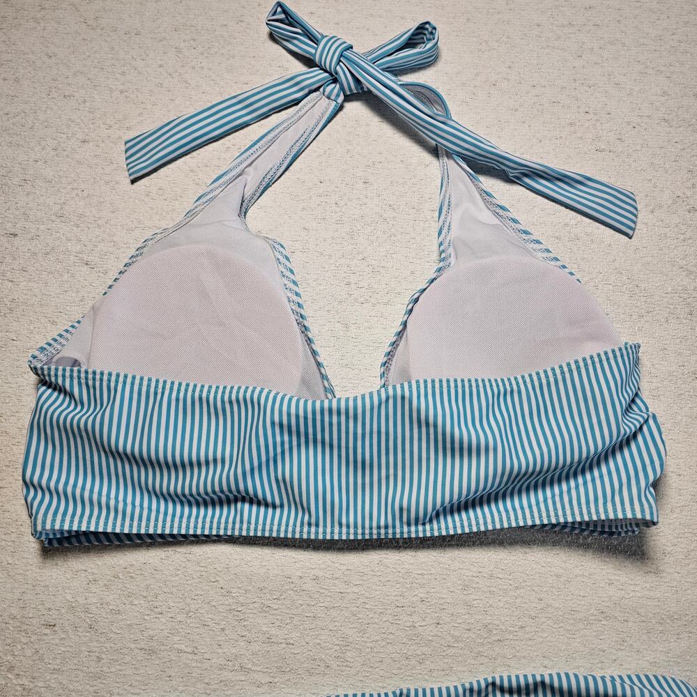 Shein XL Blue White Stripe Bikini Halter Swimwear Beach Vacation Pool Nautical - Picture 6 of 10